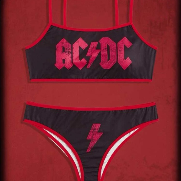 ROMWE | Intimates & Sleepwear | Sexy Black And Red Retro Acdc Letter ...